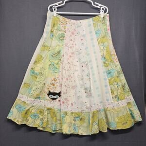 Suzette Patchwork Skirt Womens Large Cotton Floral Cottagecore Boho Artsy Midi